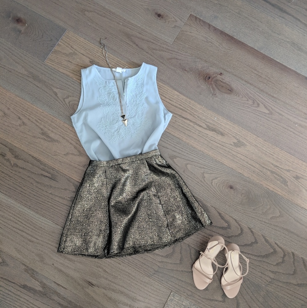 MINI SKIRT-Meallic Gold and Black,  Fit and Flare
